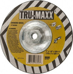 Tru-Maxx - 7" Wheel Diam, 1/4" Wheel Thickness, Type 27 Depressed Center Wheel - Aluminum Oxide, 8,600 Max RPM, Compatible with Angle Grinder - Americas Industrial Supply