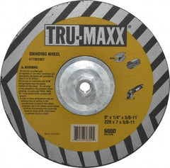 Tru-Maxx - 9" Wheel Diam, 1/4" Wheel Thickness, Type 27 Depressed Center Wheel - Aluminum Oxide, 6,600 Max RPM, Compatible with Angle Grinder - Americas Industrial Supply