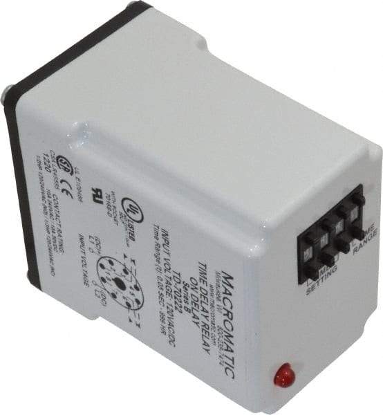 Macromatic - 8 Pin, 999 hr Delay, Multiple Range DPDT Time Delay Relay - 10 Contact Amp, 120 VAC/VDC, Pushbutton Thumbwheel - Americas Industrial Supply