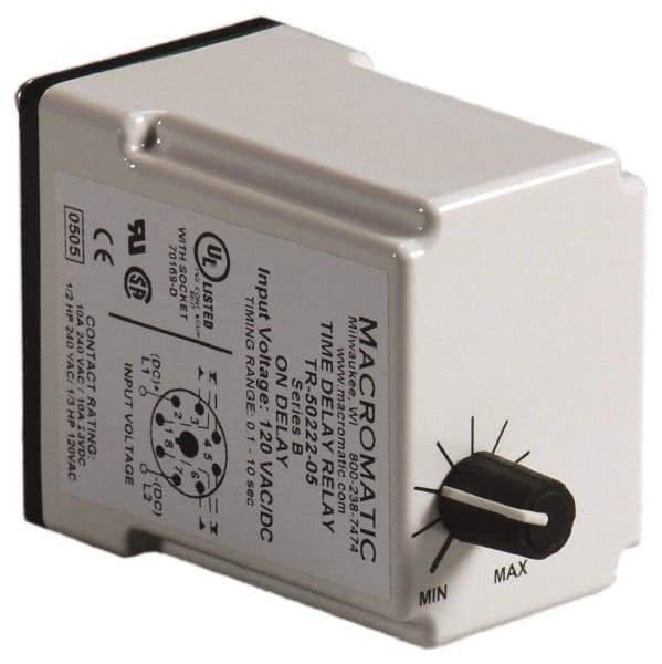 Macromatic - 8 Pin, Multiple Range DPDT Time Delay Relay - 10 Contact Amp, 120 VAC/VDC, Knob - Americas Industrial Supply