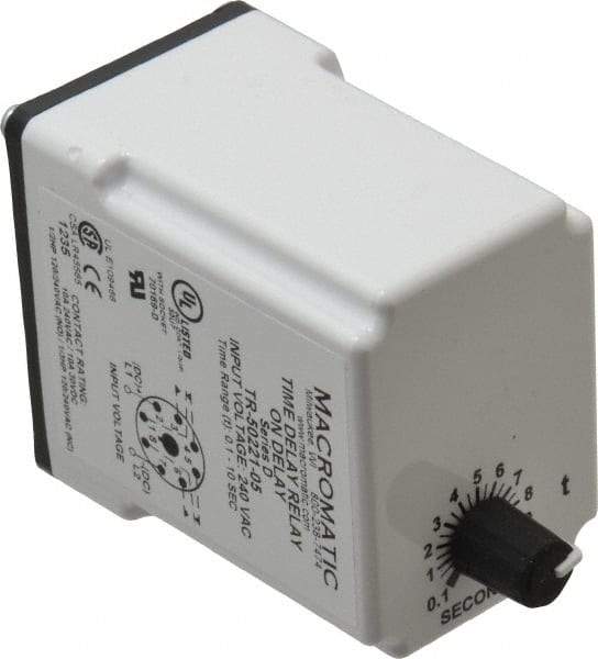 Macromatic - 8 Pin, Multiple Range DPDT Time Delay Relay - 10 Contact Amp, 240 VAC, Knob - Americas Industrial Supply