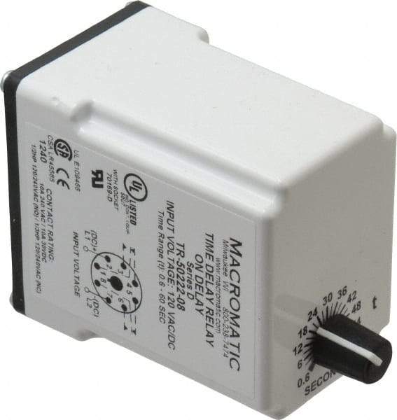 Macromatic - 8 Pin, Multiple Range DPDT Time Delay Relay - 10 Contact Amp, 120 VAC/VDC, Knob - Americas Industrial Supply