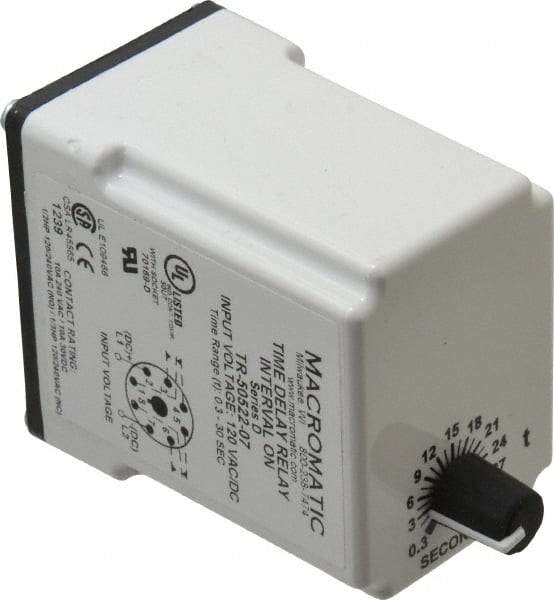 Macromatic - 8 Pin, Multiple Range DPDT Time Delay Relay - 10 Contact Amp, 120 VAC/VDC, Knob - Americas Industrial Supply