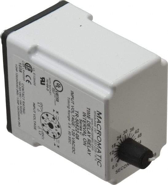 Macromatic - 8 Pin, Multiple Range DPDT Time Delay Relay - 10 Contact Amp, 120 VAC/VDC, Knob - Americas Industrial Supply