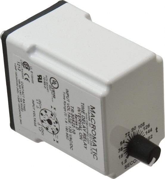 Macromatic - 8 Pin, Multiple Range DPDT Time Delay Relay - 10 Contact Amp, 120 VAC/VDC, Knob - Americas Industrial Supply