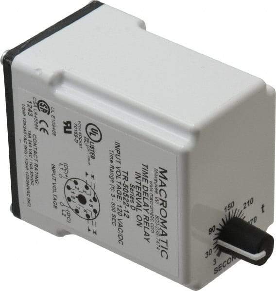 Macromatic - 8 Pin, Multiple Range DPDT Time Delay Relay - 10 Contact Amp, 120 VAC/VDC, Knob - Americas Industrial Supply