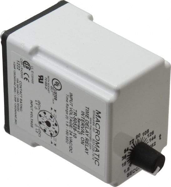 Macromatic - 8 Pin, Multiple Range DPDT Time Delay Relay - 10 Contact Amp, 24 VAC/VDC, Knob - Americas Industrial Supply