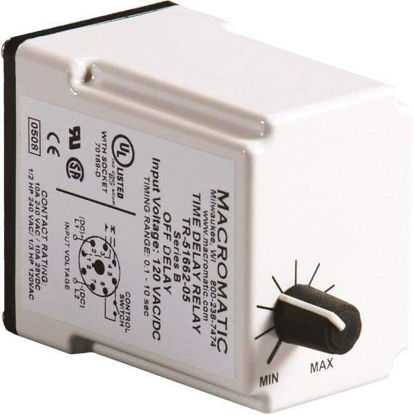 Macromatic - 11 Pin, Multiple Range DPDT Time Delay Relay - 10 Contact Amp, 120 VAC/VDC, Knob - Americas Industrial Supply