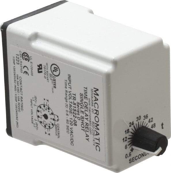 Macromatic - 11 Pin, Multiple Range DPDT Time Delay Relay - 10 Contact Amp, 120 VAC/VDC, Knob - Americas Industrial Supply