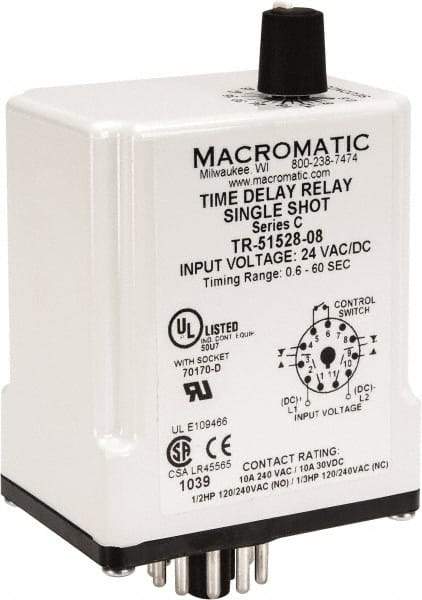 Macromatic - 11 Pin, Multiple Range DPDT Time Delay Relay - 10 Contact Amp, 24 VAC/VDC, Knob - Americas Industrial Supply