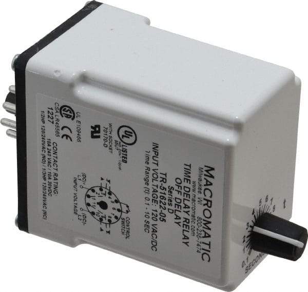 Macromatic - 11 Pin, Multiple Range DPDT Time Delay Relay - 10 Contact Amp, 120 VAC/VDC, Knob - Americas Industrial Supply