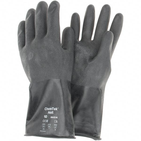Ansell - 14 mil Thick, Chemical Resistant Gloves - SZ 10 14"14ML BLK 1/PR CHEM-TEK RGH FIN CHEM GLV - Americas Industrial Supply