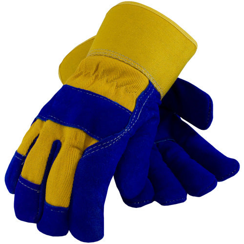 ‎78-7863B/L Insulated Leather Palm - Split Cowhide - Gunn Cut - Fleece Pile - BL Split Palm - Yellow Fabric Bk - SC - Exact Industrial Supply
