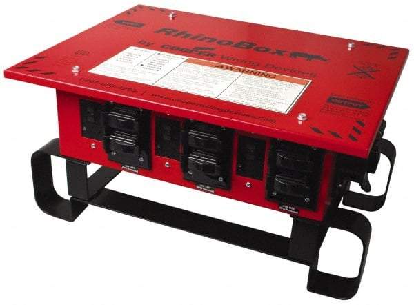 Cooper Wiring Devices - 7 Outlet, 125/240 Volt, 50 Amp Rating, Stand Alone Unit, Automatic, Industrial Distribution Center - Reinforced Metal Housing, 3 Front Outlets, Power Distribution Center with GFCI Protection - Americas Industrial Supply