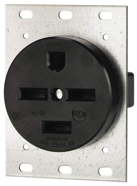 Cooper Wiring Devices - 250 VAC, 30 Amp, 15-30R NEMA Configuration, Black, Industrial Grade, Self Grounding Single Receptacle - 1 Phase, 3 Poles, 4 Wire, Flush Mount - Americas Industrial Supply