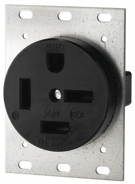 Cooper Wiring Devices - 250 VAC, 50 Amp, 15-50R NEMA Configuration, Black, Industrial Grade, Self Grounding Single Receptacle - 1 Phase, 3 Poles, 4 Wire, Flush Mount - Americas Industrial Supply