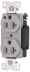 Cooper Wiring Devices - 125 VAC, 15 Amp, 5-15R NEMA Configuration, Gray, Hospital Grade, Self Grounding Duplex Receptacle - 1 Phase, 2 Poles, 3 Wire, Flush Mount, Antimicrobial, Chemical and Impact Resistant - Americas Industrial Supply