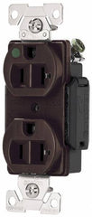 Cooper Wiring Devices - 125 VAC, 20 Amp, 5-20R NEMA Configuration, Brown, Hospital Grade, Self Grounding Duplex Receptacle - 1 Phase, 2 Poles, 3 Wire, Flush Mount, Antimicrobial, Chemical and Impact Resistant - Americas Industrial Supply