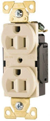 Cooper Wiring Devices - 125 VAC, 15 Amp, 5-15R NEMA Configuration, Ivory, Industrial Grade, Self Grounding Duplex Receptacle - 1 Phase, 2 Poles, 3 Wire, Flush Mount, Antimicrobial, Chemical and Impact Resistant - Americas Industrial Supply