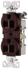 Cooper Wiring Devices - 125 VAC, 15 Amp, 5-15R NEMA Configuration, Brown, Specification Grade, Self Grounding Duplex Receptacle - 1 Phase, 2 Poles, 3 Wire, Flush Mount, Tamper Resistant - Americas Industrial Supply