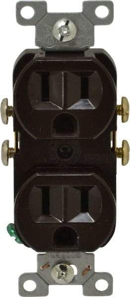 Cooper Wiring Devices - 125 VAC, 15 Amp, 5-15R NEMA Configuration, Brown, Specification Grade, Self Grounding Duplex Receptacle - 1 Phase, 2 Poles, 3 Wire, Flush Mount, Tamper Resistant - Americas Industrial Supply