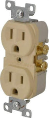 Cooper Wiring Devices - 125 VAC, 15 Amp, 5-15R NEMA Configuration, Ivory, Specification Grade, Self Grounding Duplex Receptacle - 1 Phase, 2 Poles, 3 Wire, Flush Mount, Tamper Resistant - Americas Industrial Supply