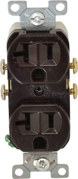 Cooper Wiring Devices - 125 VAC, 20 Amp, 5-20R NEMA Configuration, Brown, Specification Grade, Self Grounding Duplex Receptacle - 1 Phase, 2 Poles, 3 Wire, Flush Mount, Tamper Resistant - Americas Industrial Supply