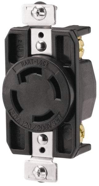 Cooper Wiring Devices - 120/208 VAC, 30 Amp, NonNEMA, Receptacle - 4 Poles, 4 Wire, Female End, Black - Americas Industrial Supply