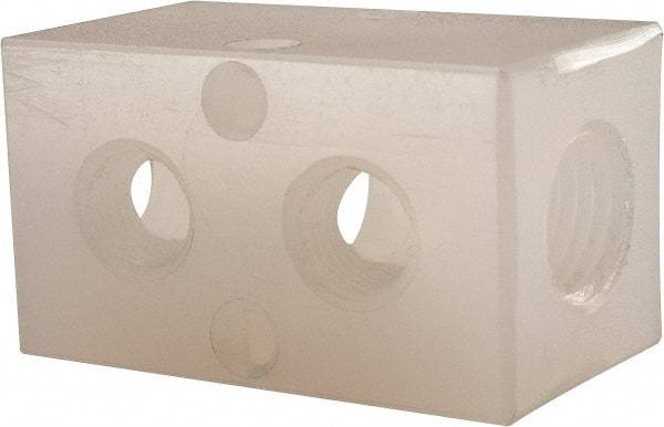 Made in USA - 1/4" Inlet, 1/8" Outlet Manifold - 1-3/4" Long x 1" Wide x 1" High, 0.17" Mount Hole, 2 Inlet Ports, 2 Outlet Ports - Americas Industrial Supply