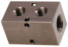 Made in USA - 1/4" Inlet, 1/8" Outlet Manifold - 1-3/4" Long x 1" Wide x 1" High, 0.17" Mount Hole, 2 Inlet Ports, 2 Outlet Ports - Americas Industrial Supply