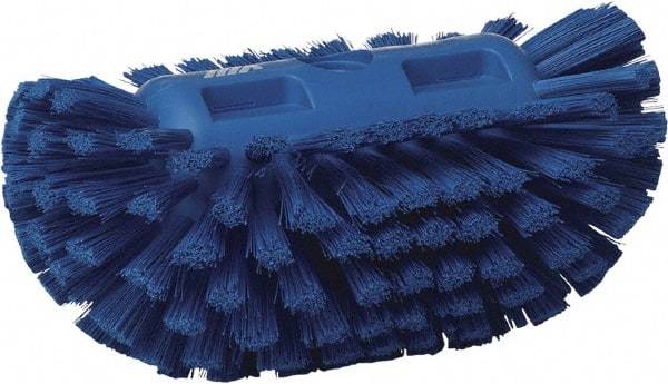 Vikan - 1-1/2" Bristle Length, Polyester Utility Scrub Brush - 5-1/2" Wide Head, 8" OAL, European Threaded Handle, Blue, Polypropylene Block - Americas Industrial Supply