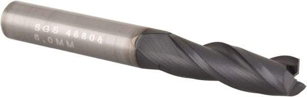 SGS - 6mm, 19mm LOC, 6mm Shank Diam, 50mm OAL, 3 Flute, Solid Carbide Square End Mill - Single End, AlTiN Finish, Spiral Flute, 30° Helix, Centercutting, Right Hand Cut, Right Hand Flute, Series 5 - Americas Industrial Supply