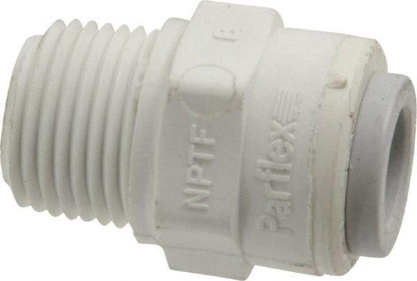 Parker - 3/8" Outside Diam, 3/8 NPTF, Polypropylene Push-to-Connect Tube Male Connector - 150 Max psi, Tan - Americas Industrial Supply