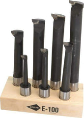 Borite - 9/16 to 1-5/8" Min Diam, 3 to 7-1/2" Max Depth, 1" Shank Diam, 5 to 9-1/2" OAL Boring Bar Set - C6 Carbide Tipped, Black Oxide Finish, Right Hand Cut, 7 Piece Set - Exact Industrial Supply