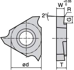 Tungaloy - 3075JTGR F Grade TH10, 0.75mm Cutting Width Carbide Grooving Insert - 1.9mm Max Depth of Cut, Right Hand, 0.03mm Corner Radius, Uncoated - Americas Industrial Supply