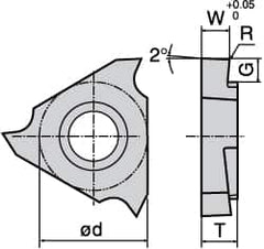 Tungaloy - 3075JTGR F Grade TH10, 0.75mm Cutting Width Carbide Grooving Insert - 1.9mm Max Depth of Cut, Right Hand, 0.03mm Corner Radius, Uncoated - Americas Industrial Supply