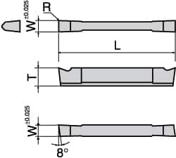 Tungaloy - JCGN200 F TH10 Grade, 0.0787" Cutting Width, Carbide Cutoff Insert - 8° Left Hand Lead Angle, 0.002" Cnr Rad - Americas Industrial Supply