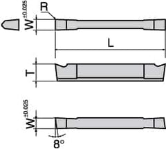 Tungaloy - JCGN200 F TH10 Grade, 0.0787" Cutting Width, Carbide Cutoff Insert - 8° Left Hand Lead Angle, 0.002" Cnr Rad - Americas Industrial Supply