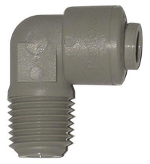 Parker - 1/4" Outside Diam, 1/8 NPTF, Polypropylene Push-to-Connect Tube Male Swivel Elbow - 150 Max psi, White - Americas Industrial Supply