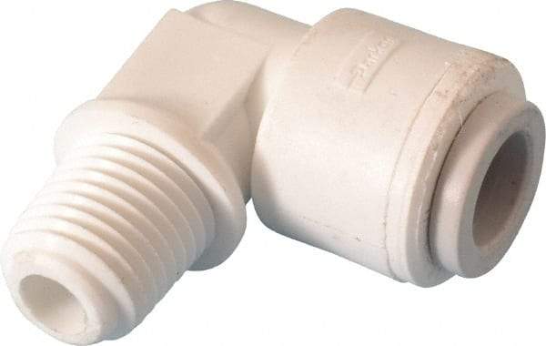 Parker - 3/8" Outside Diam, 1/4 NPTF, Polypropylene Push-to-Connect Tube Male Elbow - 150 Max psi, Tan - Americas Industrial Supply