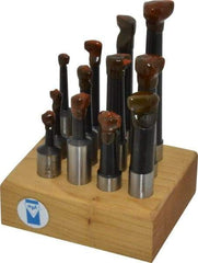 Made in USA - 5/16 to 11/16" Min Diam, 3/4 to 3-3/4" Max Depth, 5/8" Shank Diam, 2-1/4 to 5-1/4" OAL Boring Bar Set - C6 Carbide Tipped, Bright Finish, Right Hand Cut, 12 Piece Set - Exact Industrial Supply