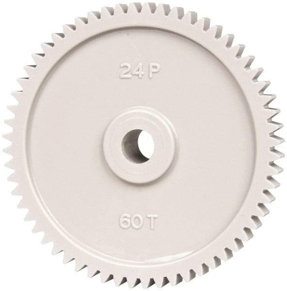 Made in USA - 24 Pitch, 2-1/2" Pitch Diam, 2.583" OD, 60 Tooth Spur Gear - 1/4" Face Width, 5/16" Bore Diam, 43/64" Hub Diam, 20° Pressure Angle, Acetal - Americas Industrial Supply