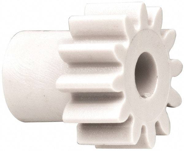 Made in USA - 48 Pitch, 1/2" Pitch Diam, 0.583" OD, 12 Tooth Spur Gear - 1/4" Face Width, 3/16" Bore Diam, 3/8" Hub Diam, 20° Pressure Angle, Acetal - Americas Industrial Supply