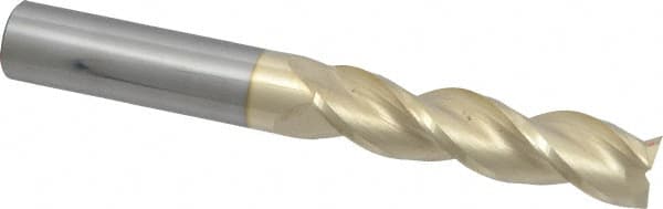Accupro - 5/8", 2-1/2" LOC, 5/8" Shank Diam, 5" OAL, 3 Flute, Solid Carbide Square End Mill - Single End, ZrN Finish, Spiral Flute, 37° Helix, Centercutting, Right Hand Cut, Right Hand Flute - Americas Industrial Supply