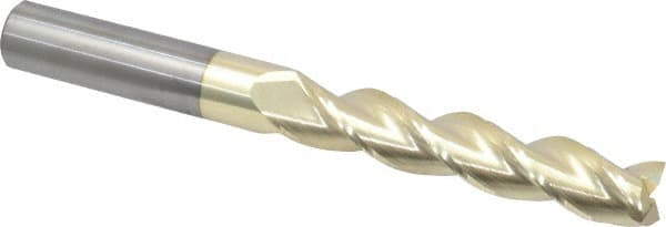 Accupro - 5/8", 3-1/4" LOC, 5/8" Shank Diam, 6" OAL, 3 Flute, Solid Carbide Square End Mill - Single End, ZrN Finish, Spiral Flute, 37° Helix, Centercutting, Right Hand Cut, Right Hand Flute - Americas Industrial Supply