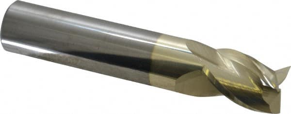 Accupro - 3/4", 1" LOC, 3/4" Shank Diam, 4" OAL, 3 Flute, Solid Carbide Square End Mill - Single End, ZrN Finish, Spiral Flute, 37° Helix, Centercutting, Right Hand Cut, Right Hand Flute - Americas Industrial Supply