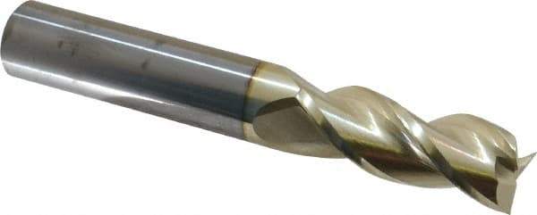 Accupro - 3/4", 2" LOC, 3/4" Shank Diam, 5" OAL, 3 Flute, Solid Carbide Square End Mill - Single End, ZrN Finish, Spiral Flute, 37° Helix, Centercutting, Right Hand Cut, Right Hand Flute - Americas Industrial Supply