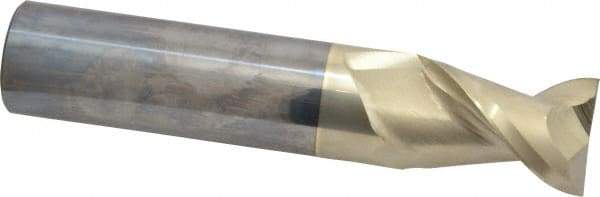 Accupro - 1", 1-1/2" LOC, 1" Shank Diam, 5" OAL, 2 Flute, Solid Carbide Square End Mill - Single End, ZrN Finish, Spiral Flute, 45° Helix, Centercutting, Right Hand Cut, Right Hand Flute - Americas Industrial Supply