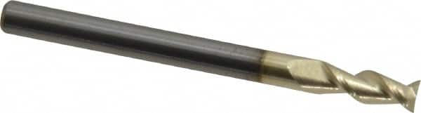 Accupro - 1/8", 5/16" LOC, 1/8" Shank Diam, 1-1/2" OAL, 2 Flute, Solid Carbide Square End Mill - Single End, ZrN Finish, Spiral Flute, 45° Helix, Centercutting, Right Hand Cut, Right Hand Flute - Americas Industrial Supply