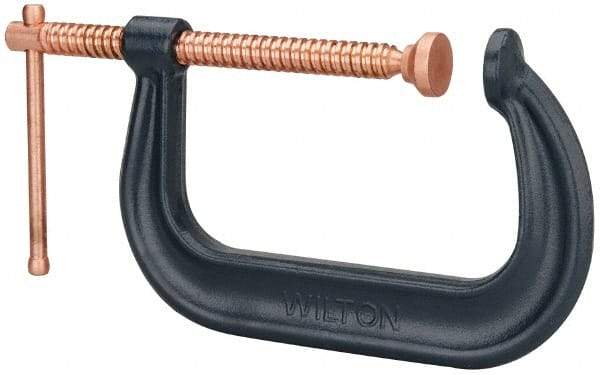 Wilton - Regular-Duty 6-1/16" Max Opening, 4-1/8" Throat Depth, Forged Steel Standard C-Clamp - 6,600 Lb Capacity, 0" Min Opening, Deep Throat - Americas Industrial Supply